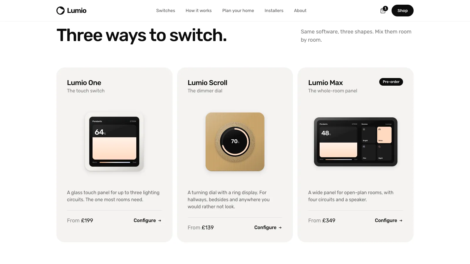 Lumio range: One, Scroll and Max