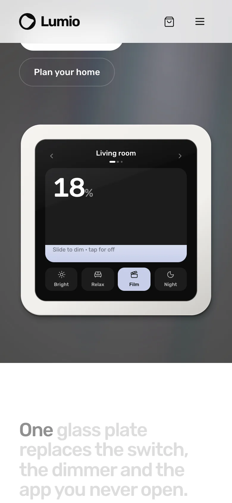 Lumio homepage on mobile with the Film scene selected