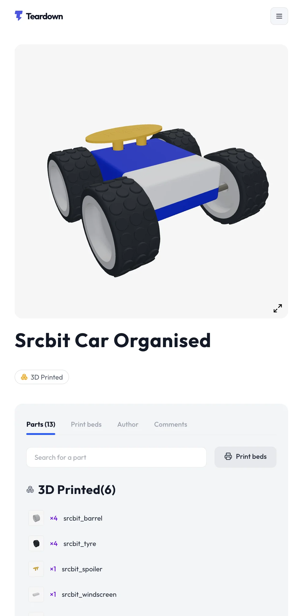 TEARDOWN — mobile project detail with parts list